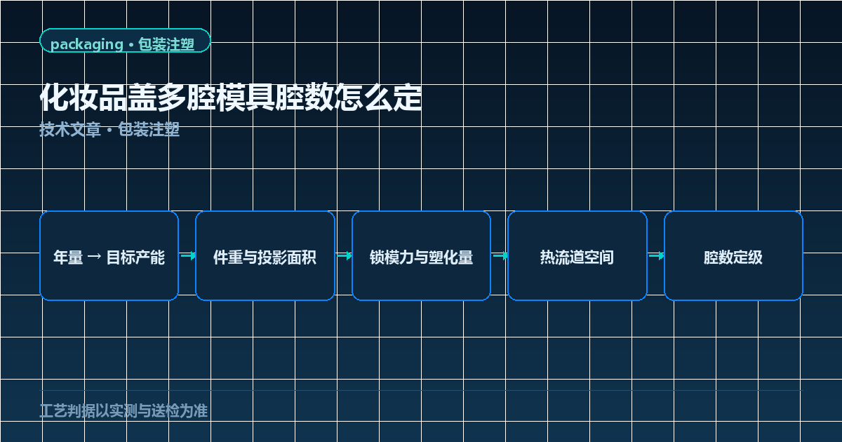 化妆品盖多腔模具腔数定级判据图：年量、锁模力、热流道空间与腔间一致性